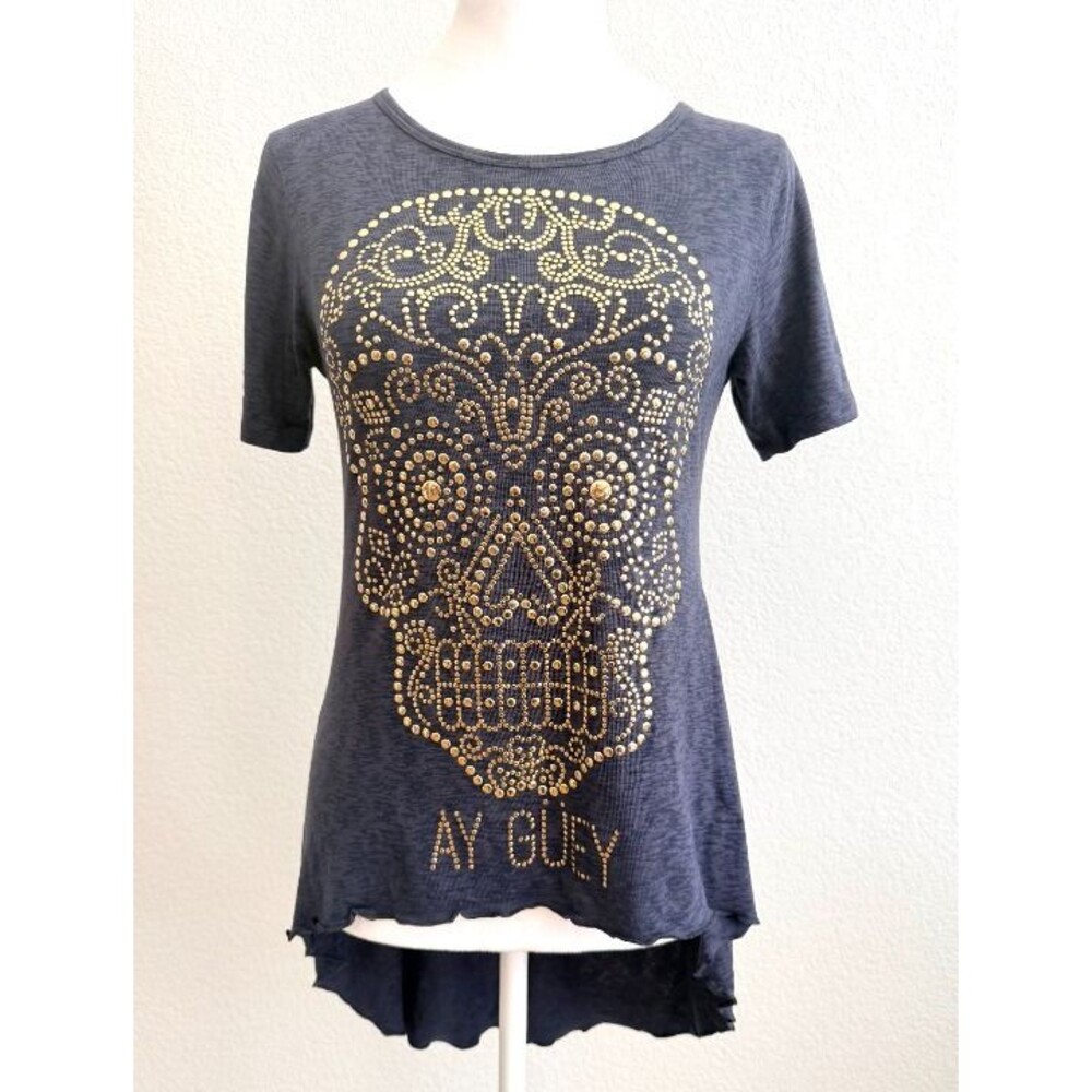 ¡Ay Güey! NWT Studded Sugar Skull High Low Tunic Blouse Top Gray S